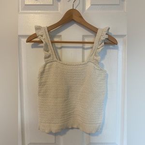 Crocheted Ruffle-Strap Sweater Tank Size XXS Antique Cream